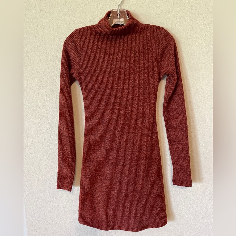 Lost + Wander Red Ribbed Turtleneck Sweater Dress